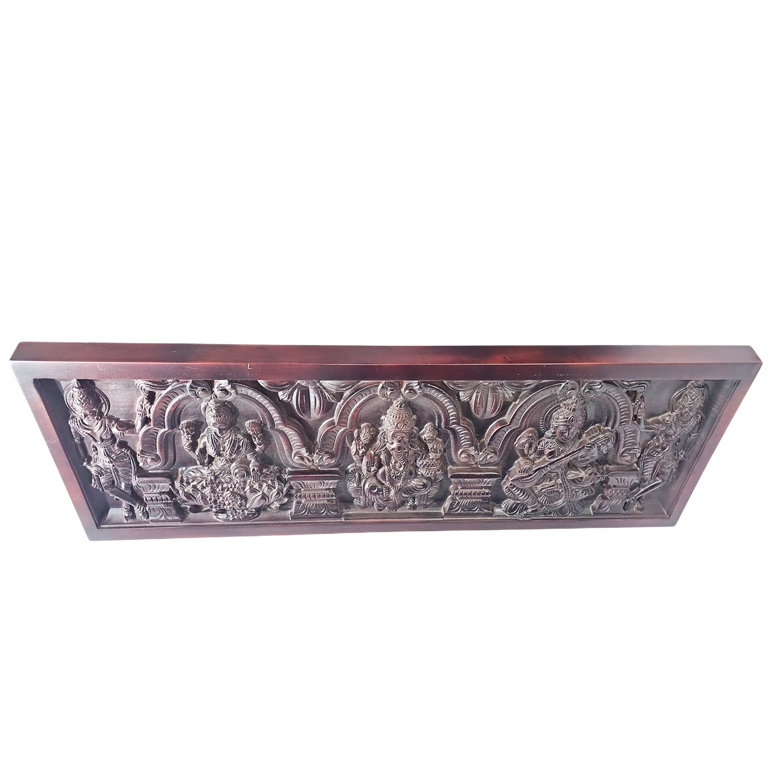 Panel Lakshmi Ganesh Saraswathi (Plain Dark Brown)
