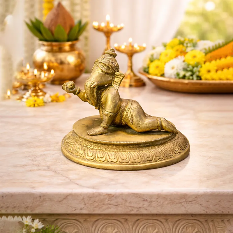 Relaxing Ganesh handcrafted wooden idol