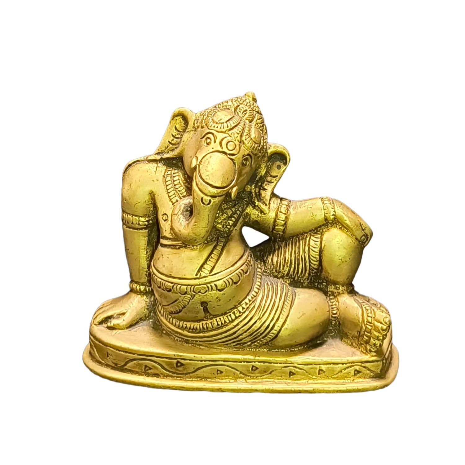 Relaxing Ganesh handcrafted wooden idol