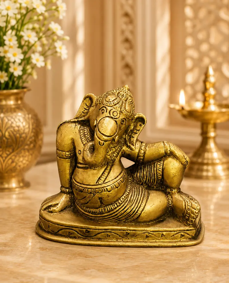 Relaxing Ganesh handcrafted wooden idol