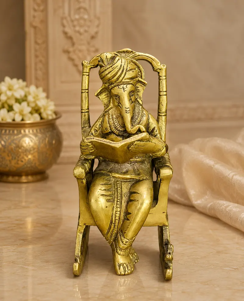 Relaxing Ganesh handcrafted wooden idol