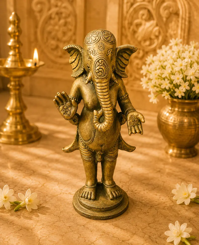 Relaxing Ganesh handcrafted wooden idol