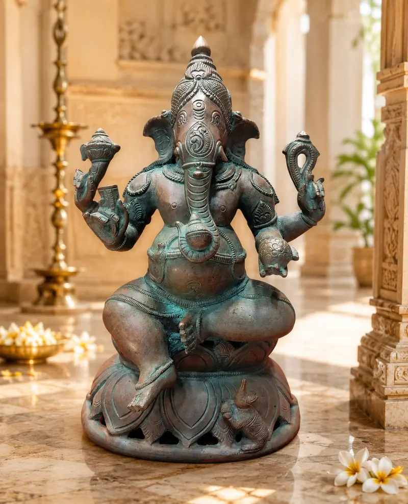 Relaxing Ganesh handcrafted wooden idol