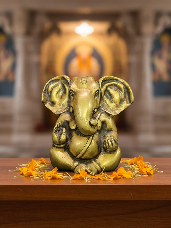 Relaxing Ganesh handcrafted wooden idol